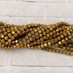 Gold Hematite 4mm Beads Full Strand Jewelry Making Supplies Coated Plated